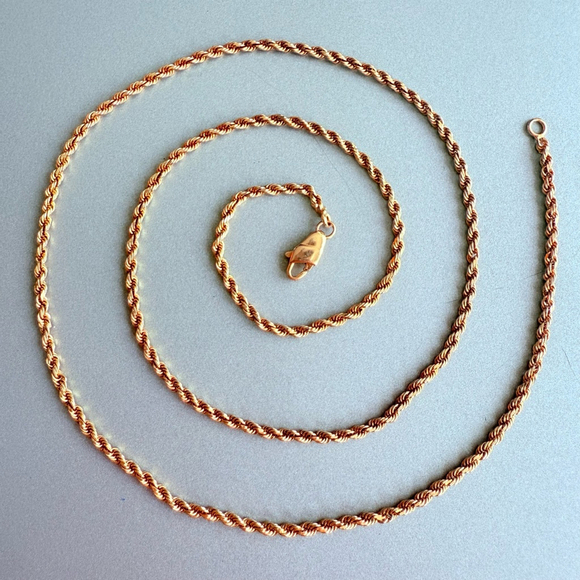 14k Solid Yellow Gold 1.5mm Rope Chain Classic Necklace 20.5\
